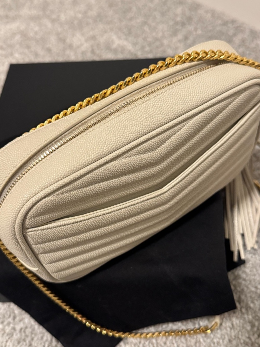 Saint Laurent Quilted Camera Crossbody Bag in Cream with Gold Hardware - Picture 7 of 16